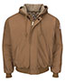 Insulated Brown Duck Hooded Jacket with Knit Trim - Long Sizes