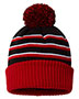 Stripe Pom Cuffed Beanie
