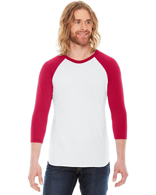 American Apparel BB453US USA-Made Unisex 50/50 Poly/Cotton Raglan Three-Quarter Sleeve Tee