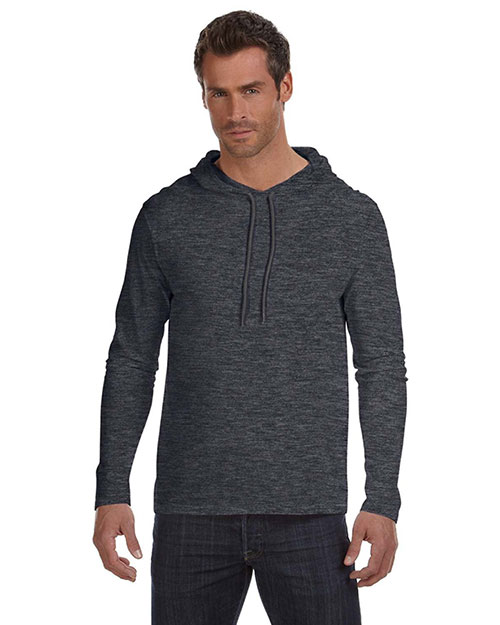 Anvil 987AN Men Ringspun Long-Sleeve Hooded T-Shirt Hth Dk Gy/Dk Gy at bigntallapparel