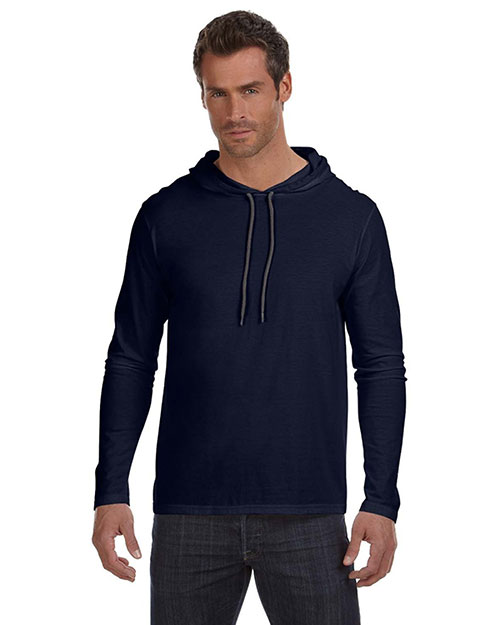 Anvil 987AN Men Ringspun Long-Sleeve Hooded T-Shirt Navy/Dark Grey at bigntallapparel