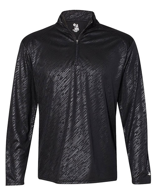 Badger 4134  Line Embossed Quarter-Zip Long Sleeve T-Shirt