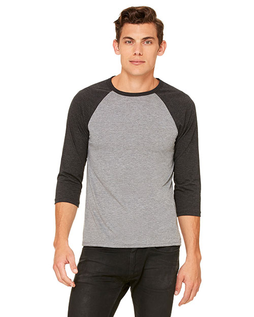 Bella 3200 Men  3/4-Sleeve Baseball T-Shirt Grey/Char Triblend at bigntallapparel