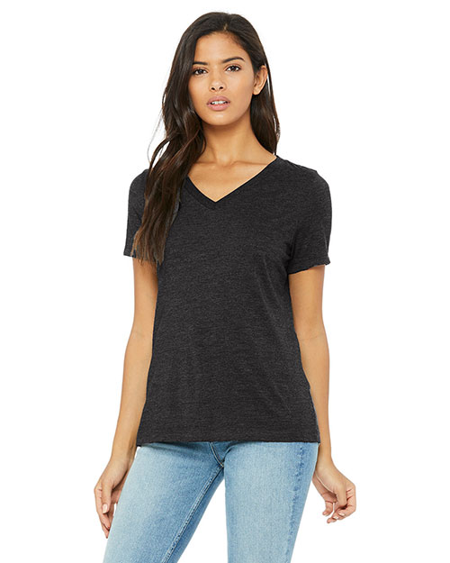 Bella 6405 Women Missy Jersey Short-Sleeve V-Neck T-Shirt Dark Grey Heather at bigntallapparel