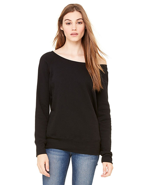 Bella 7501 Women Sponge Fleece Wide Neck Sweatshirt Solid Black Trblnd at bigntallapparel