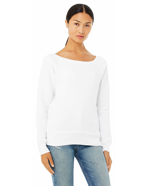 Bella 7501 Women Sponge Fleece Wide Neck Sweatshirt Solid White Trblnd at bigntallapparel