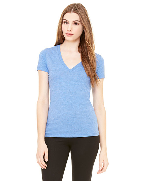 Bella 8435 Women Triblend Short-Sleeve Deep V-Neck T-Shirt Ath Blue Trblnd New at bigntallapparel