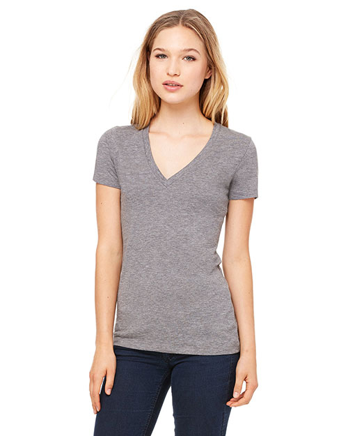 Bella 8435 Women Triblend Short-Sleeve Deep V-Neck T-Shirt Grey Triblend at bigntallapparel