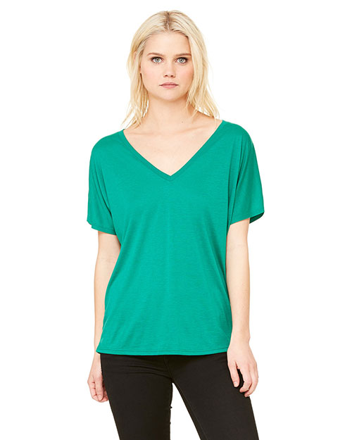 Bella 8815 Women Flowy Simple V-Neck T-Shirt Kelly at bigntallapparel