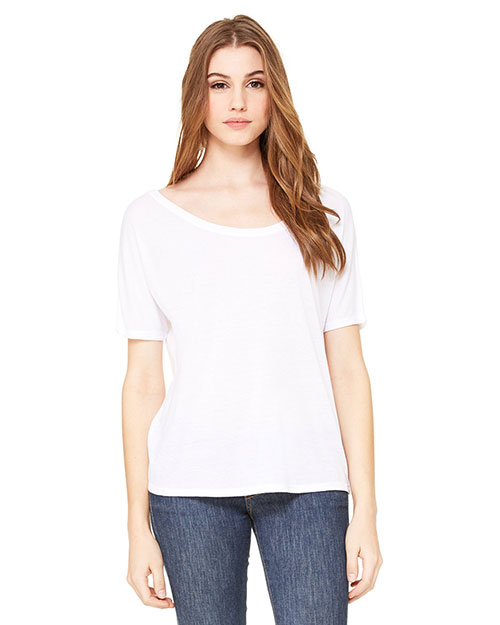 Bella 8816 Women Flowy Simple T-Shirt White at bigntallapparel