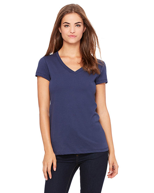 Bella B6005 Women Jersey Short-Sleeve V-Neck T-Shirt Navy at bigntallapparel