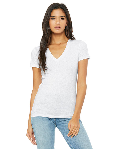 Bella B6035 Women Jersey Short-Sleeve Deep V-Neck T-Shirt Ash at bigntallapparel