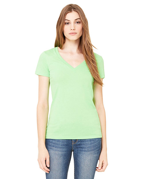 Bella B6035 Women Jersey Short-Sleeve Deep V-Neck T-Shirt Neon Green at bigntallapparel