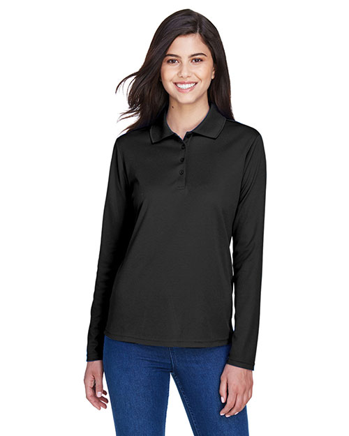 Ash City - Core 365 78192    Pinnacle Performance Long-Sleeve Pique Polo BLACK 703 at bigntallapparel