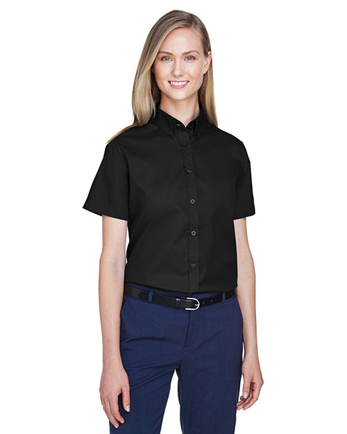 Ash City - Core 365 78194    Optimum Short-Sleeve Twill Shirt BLACK 703 at bigntallapparel