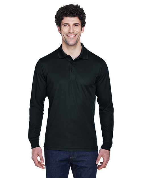 Ash City - Core 365 88192  Men Pinnacle Performance Long-Sleeve Pique Polo BLACK 703 at bigntallapparel