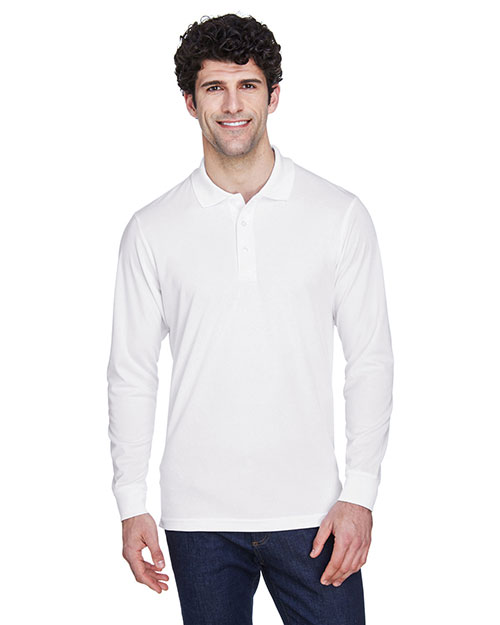 Ash City - Core 365 88192  Men Pinnacle Performance Long-Sleeve Pique Polo WHITE 701 at bigntallapparel