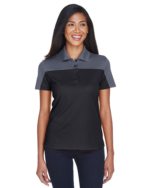 Ash City - Core 365 CE101W    Balance Colorblock Performance Pique Polo BLACK/ CRBN 703 at bigntallapparel