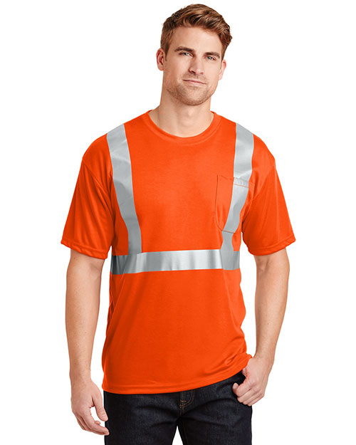 Cornerstone CS401 Men Ansi Compliant Safety Work T Shirt Safety Orange/ Reflective at bigntallapparel