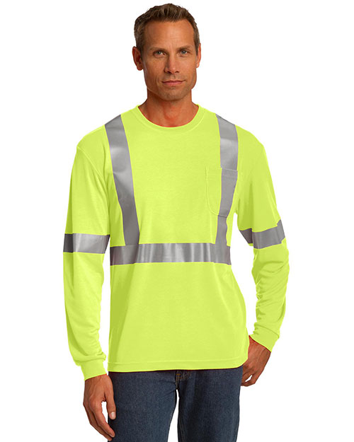 Cornerstone CS401LS Men Ansi 107 Class 2 Long Sleeve Safety Tshirt Safety Yellow at bigntallapparel