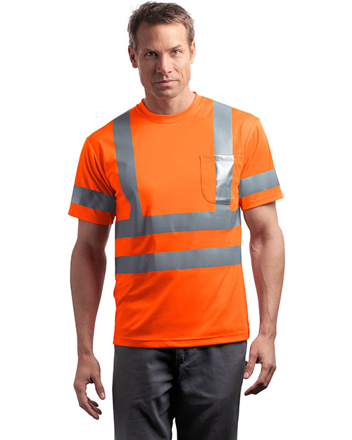 Cornerstone CS408 Men Ansi Class 3 Short Sleeve Snag Resistant Reflective T Shirt Safety Orange at bigntallapparel