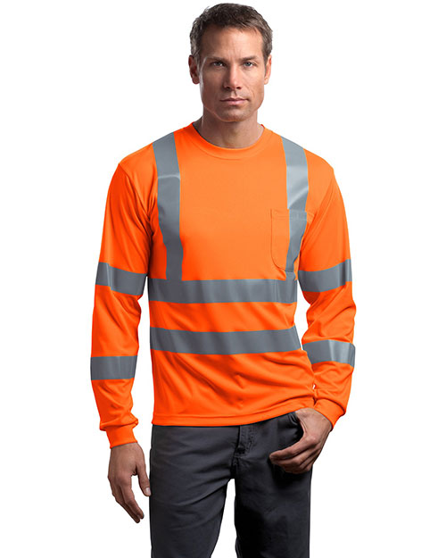 Cornerstone CS409 Men Ansi Class 3 Long Sleeve Snag Resistant Reflective T Shirt Safety Orange at bigntallapparel