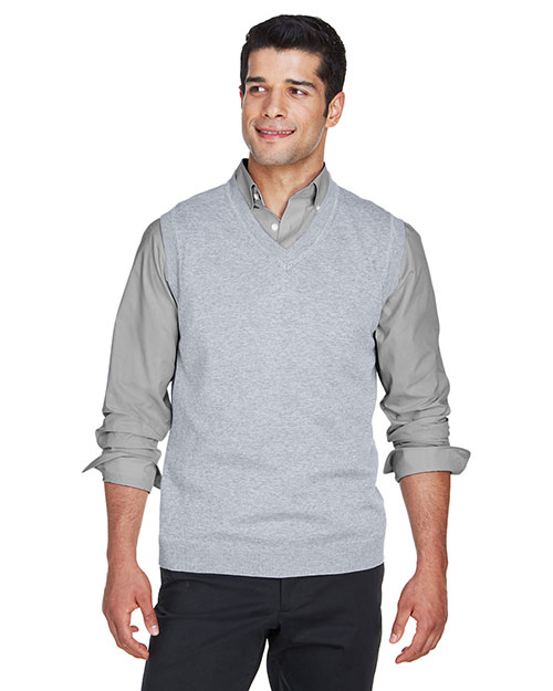 Devon & Jones D477 Men V Neck Vest Grey Heather at bigntallapparel