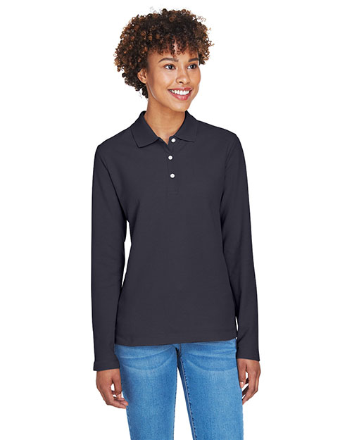 Devon & Jones D110W Women Pima Pique Long-Sleeve Polo Navy at bigntallapparel