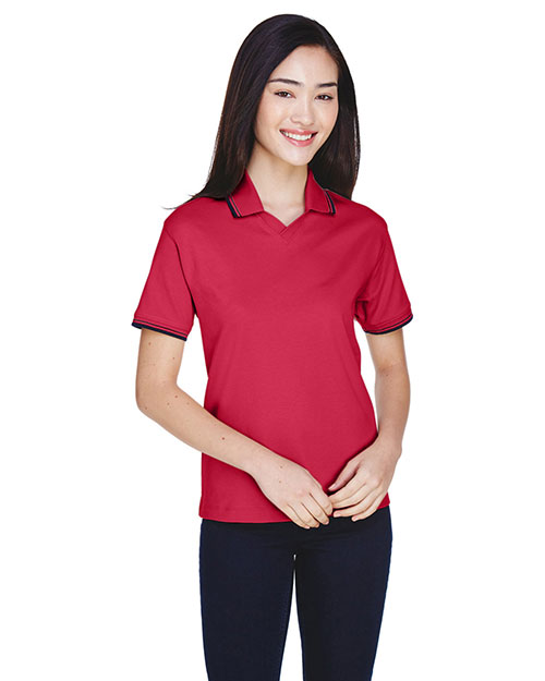 Devon & Jones D140W Women Tipped Perfect Pima Interlock Polo Red/Navy at bigntallapparel