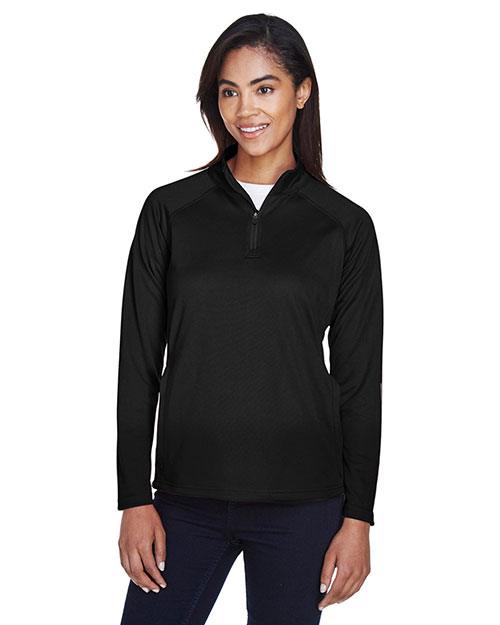 Devon & Jones DG440W Women Stretch Tech-Shell Compass Quarter-Zip Black at bigntallapparel