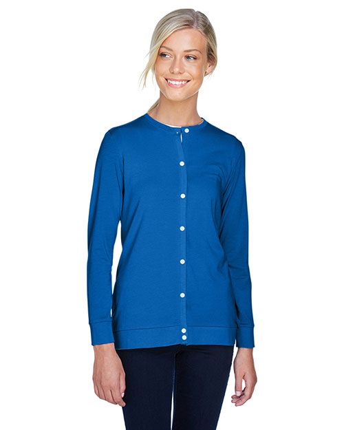 Devon & Jones DP181W Women Perfect Fit Ribbon Cardigan French Blue at bigntallapparel