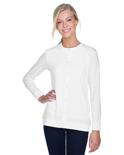 Devon & Jones DP181W Women Perfect Fit Ribbon Cardigan White at bigntallapparel