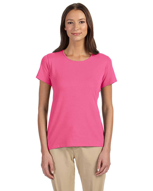 Devon & Jones DP182W Women Perfect Fit Shell T-Shirt Charity Pink at bigntallapparel