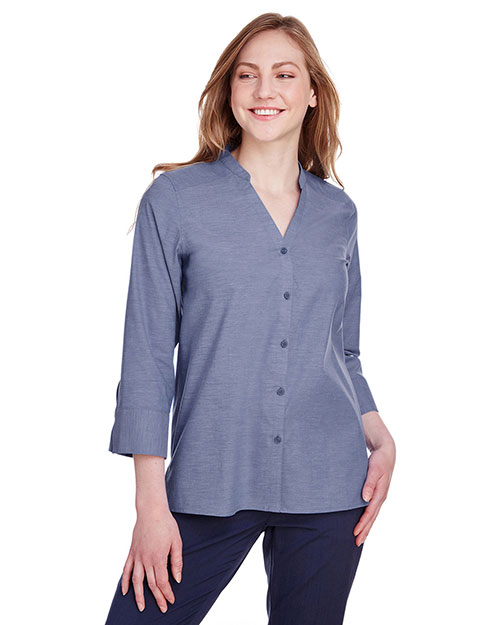 Devon & Jones DG562W Ladies' Crown Collection® Stretch Pinpoint Chambray Three-Quarter Sleeve Blouse