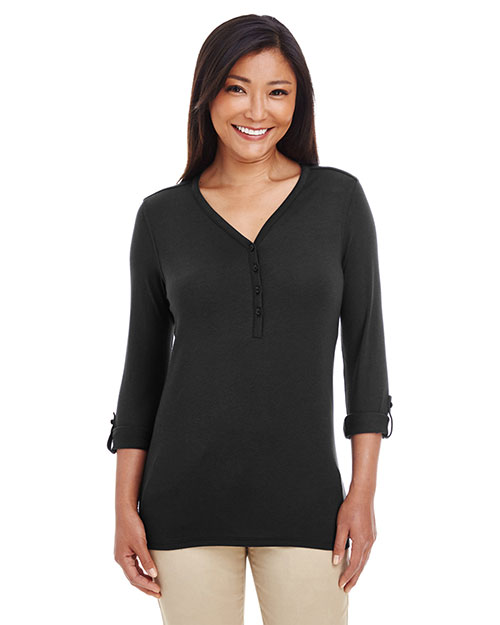 Devon & Jones DP186W Ladies' Perfect Fit™ Y-Placket Convertible Sleeve Knit Top