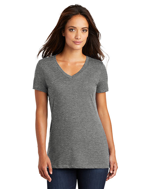 District Threads DM1170L Women   Perfect Weight V-Neck Tee Heathered Nickel at bigntallapparel