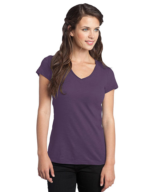 District Threads DT240 Women Slub V-Neck Tee Eggplant at bigntallapparel