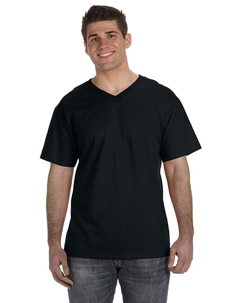 Fruit Of The Loom 39VR Men 5 Oz., 100% Heavy Cotton Hd V-Neck T-Shirt Black at bigntallapparel