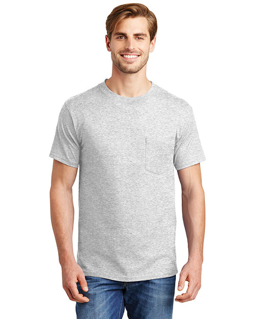 Hanes 5190 Men Beefy 100% Cotton T Shirt With Pocket Ash at bigntallapparel