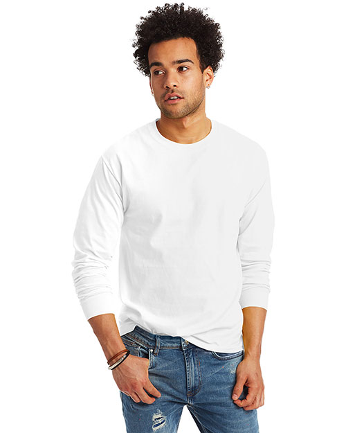 Hanes 5586 Men Tagless 100% Comfortsoft Cotton Long Sleeve T Shirt White at bigntallapparel