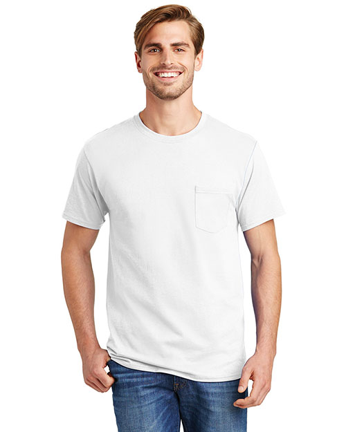 Hanes 5590 Men Tagless 100% Comfortsoft Cotton T Shirt With Pocket White at bigntallapparel
