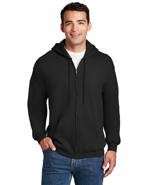 Hanes F283 Men Ultimate Cotton Full Zip Hooded Sweatshirt Black at bigntallapparel