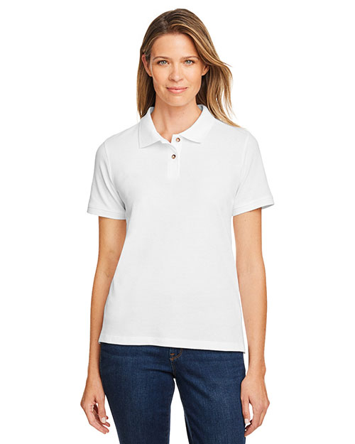 Harriton M200W Women 6 Oz. Ringspun Cotton Pique Short-Sleeve Polo White at bigntallapparel