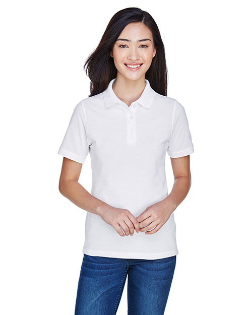Harriton M265W Women 5.6 Oz. Easy Blend Polo White at bigntallapparel