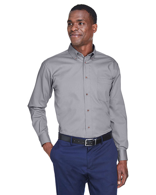 Harriton M500 Men Long Sleeve Twill Shirt With Stain-Release Dark Grey at bigntallapparel