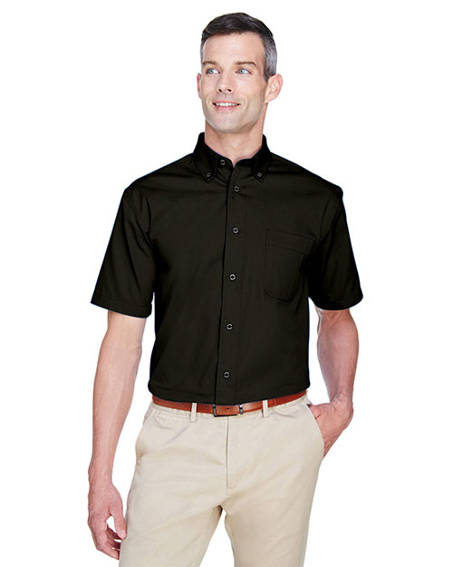 Harriton M500S Men Short Sleeve Twill Shirt With Stain-Release Black at bigntallapparel