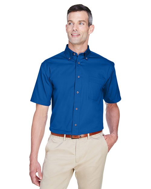 Harriton M500S Men Short Sleeve Twill Shirt With Stain-Release French Blue at bigntallapparel