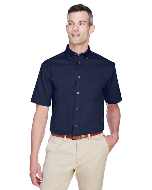 Harriton M500S Men Short Sleeve Twill Shirt With Stain-Release Navy at bigntallapparel