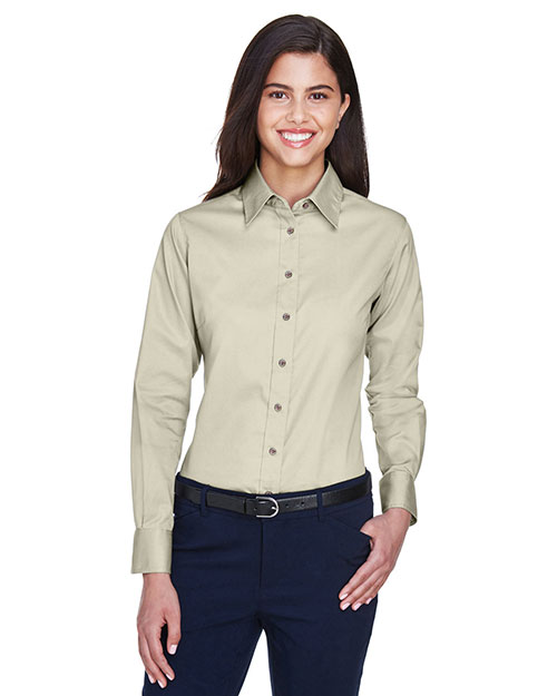Harriton M500W Women Long-Sleeve Twill Shirt With Stain-Release Creme at bigntallapparel