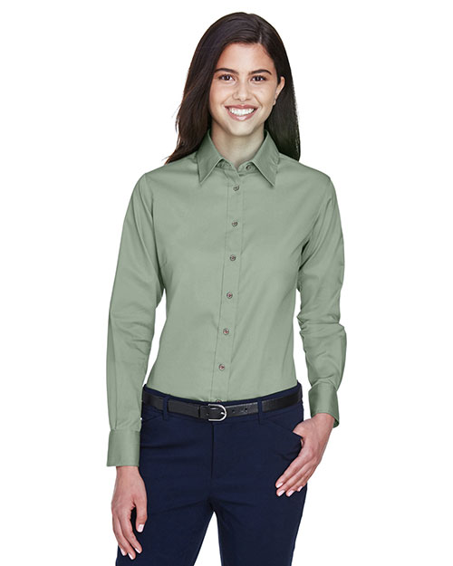 Harriton M500W Women Long-Sleeve Twill Shirt With Stain-Release Dill at bigntallapparel